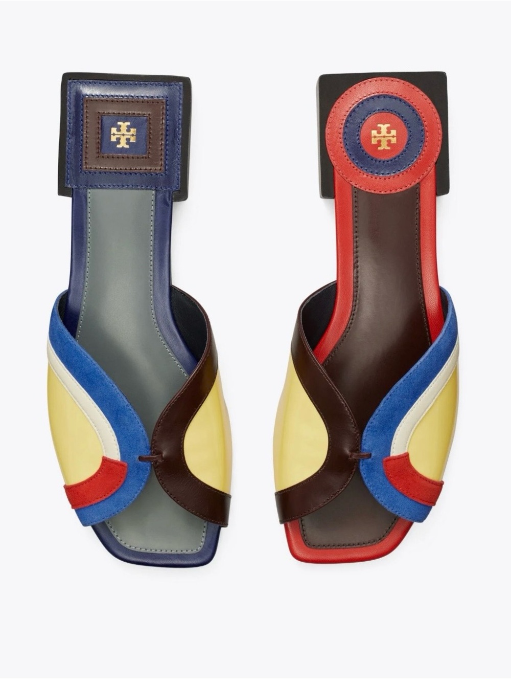 Tory Burch Multicolor Marquetry Leather Colorblock Slide Mules size S. Like new.